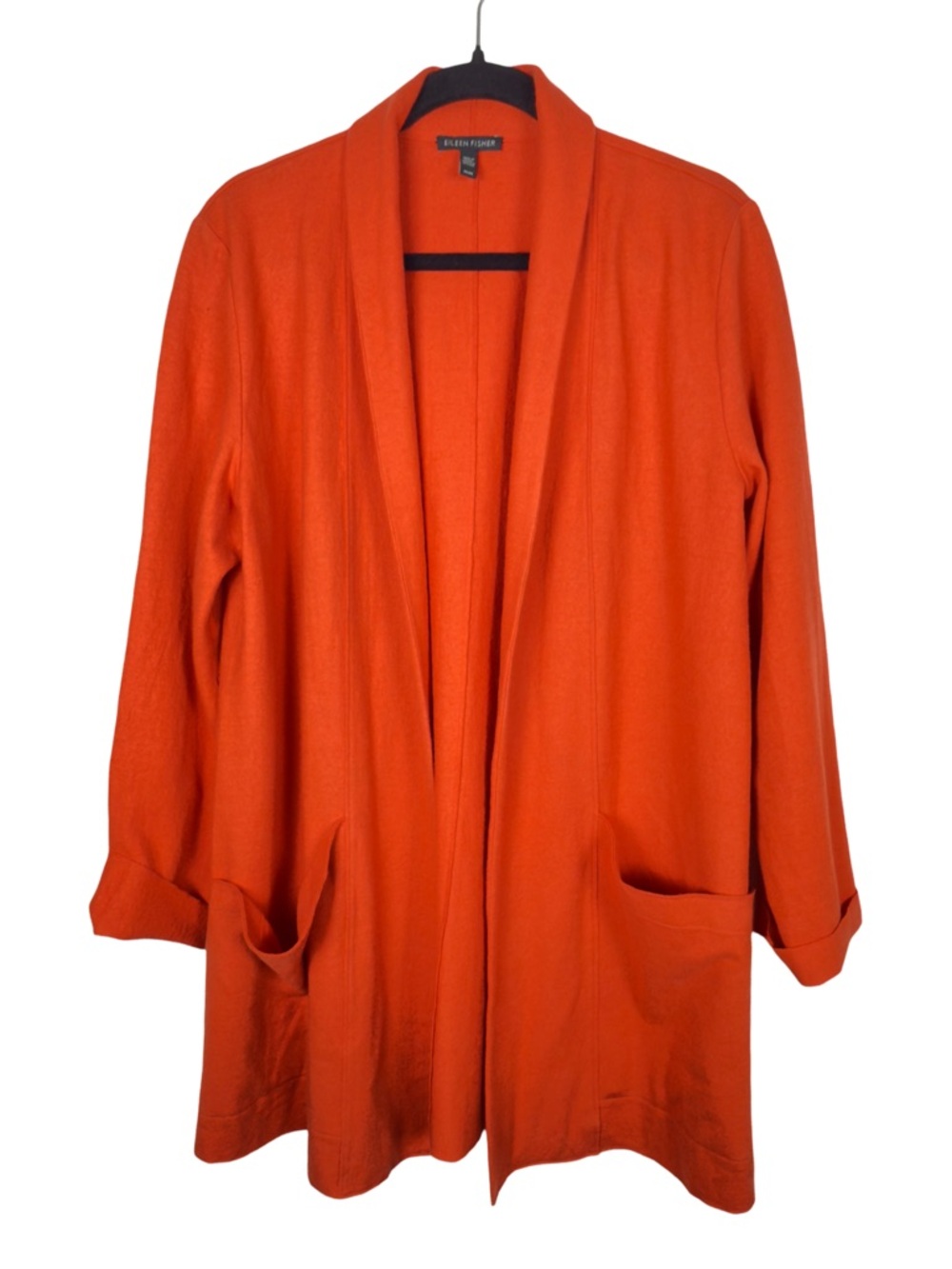 Eileen Fisher Open-Front Burnt Orange Boiled Wool Cardigan Size M - Picture 4 of 9
